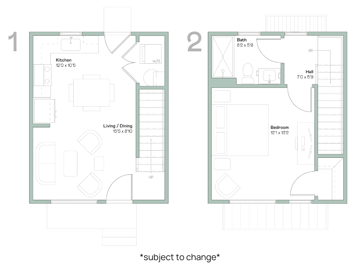 First and second floor diagram of 1070 Dill Ave floor plan