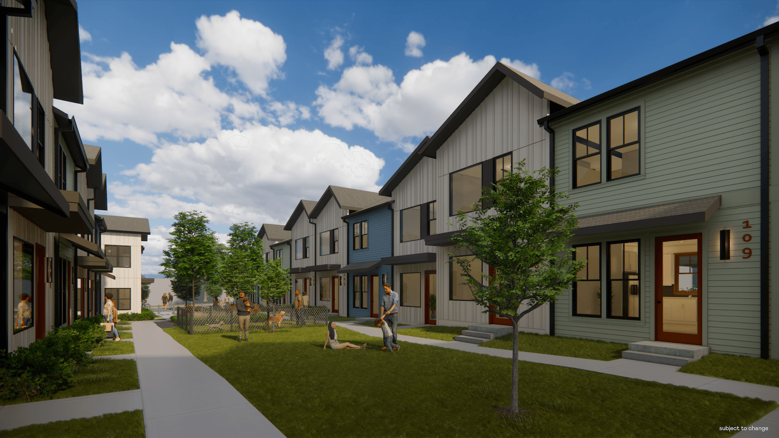 3D Rendering of the courtyard at the 1070 Dill Ave community