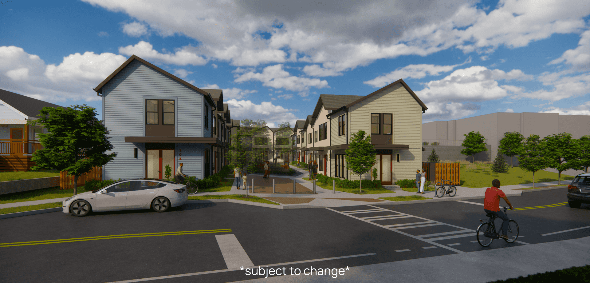 Rendering of the street view of the 1070 Dill Ave community