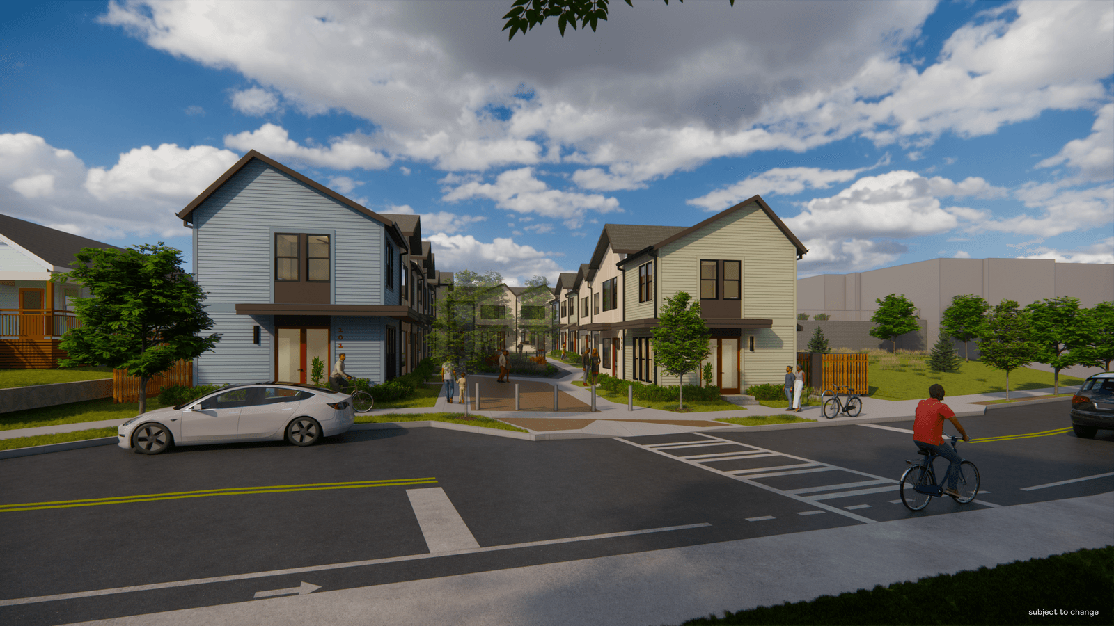 3D Rendering of the street view of the 1070 Dill Ave community